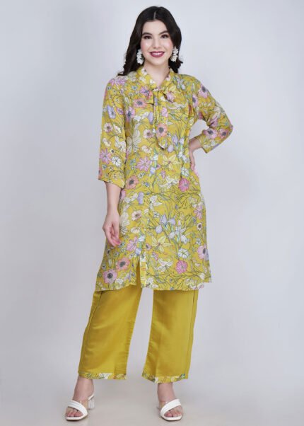 Eliza Co-ord Set Chinese Collar Neck With Palazzo Pants