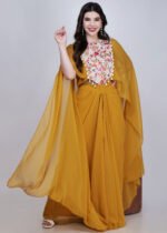 Aria short cape with stitched saree dress