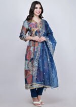 Kaiynat anarkali suit with pants and dupatta mirror embroiderd