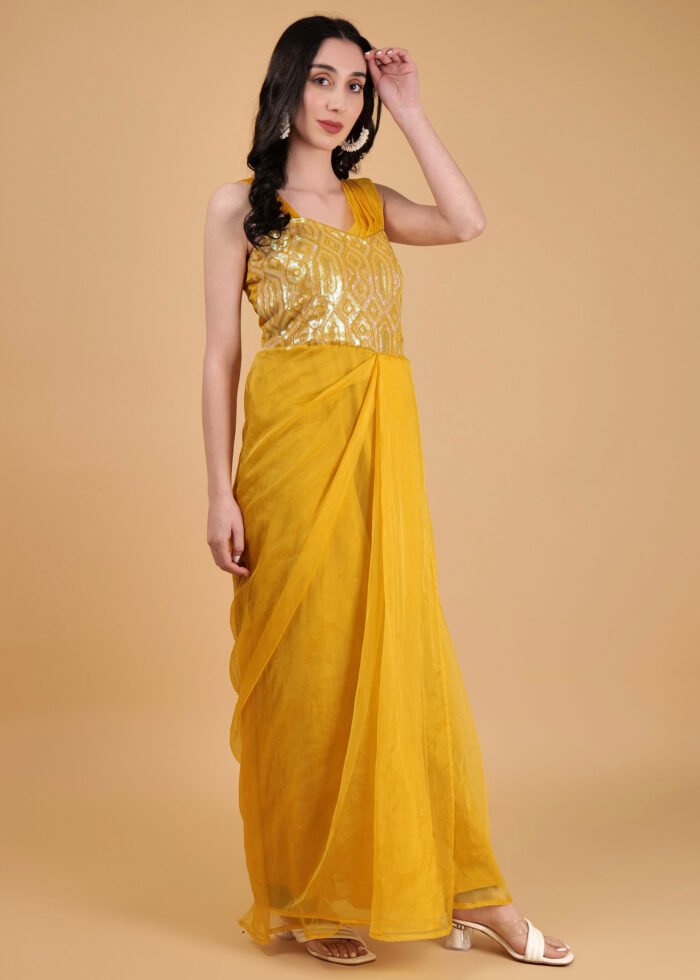 Aizel stitched saree dress organza silk one shoulder dress